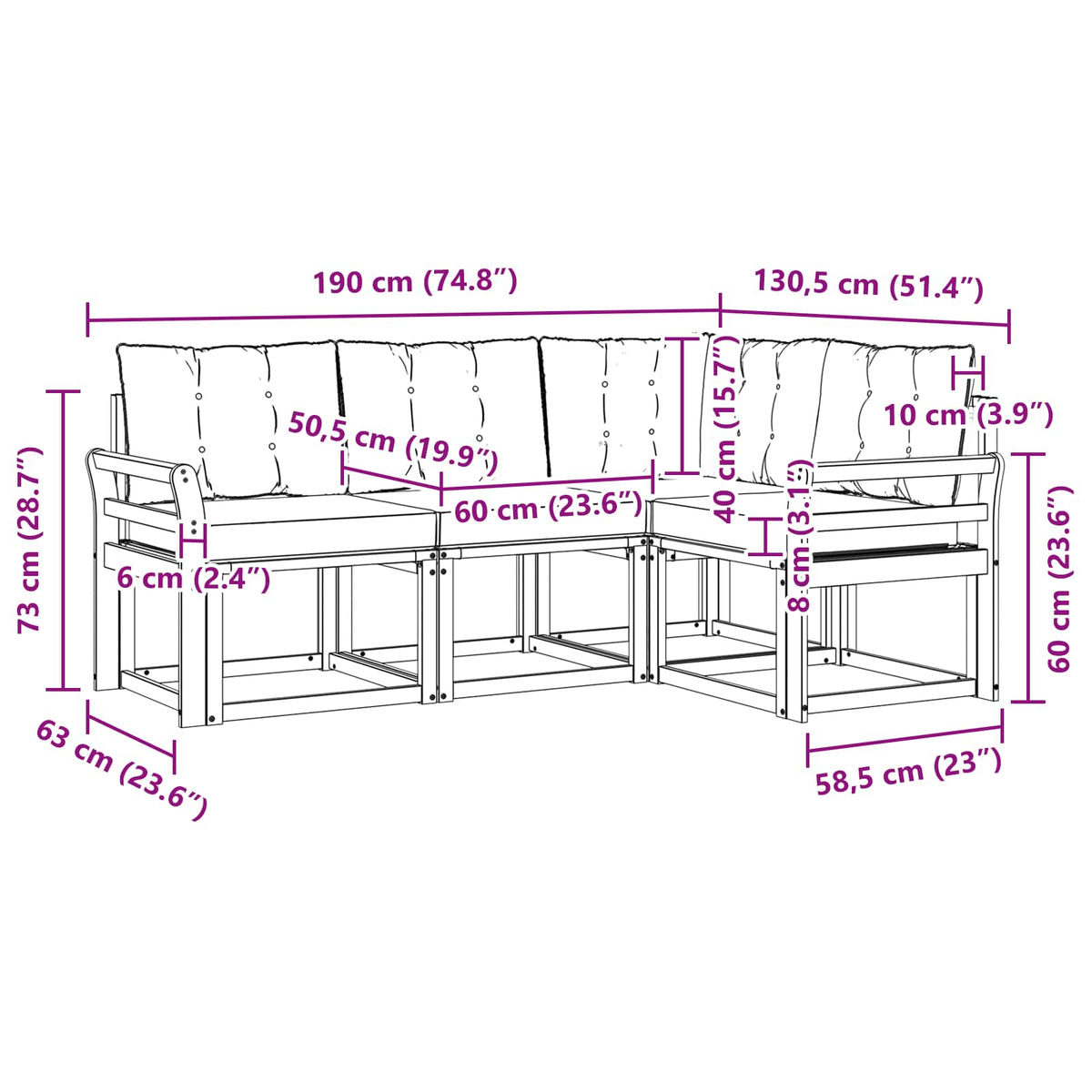Set vanjskih sofa 4 kom. Prirodna i krem Smeđa 190 x 130,5 x 73 cm