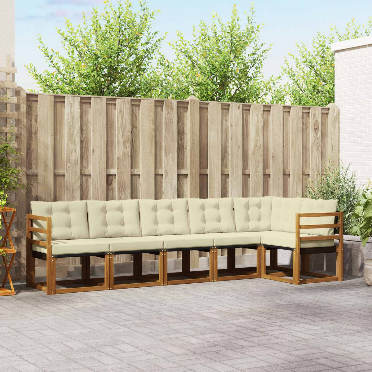Set vanjskih sofa 6 kom. Prirodna i krem Smeđa 304 x 126,5 x 73 cm