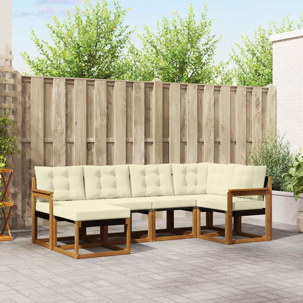 Set vanjskih sofa 6 kom. Prirodna i krem Smeđa 247 x 128,5 x 73 cm