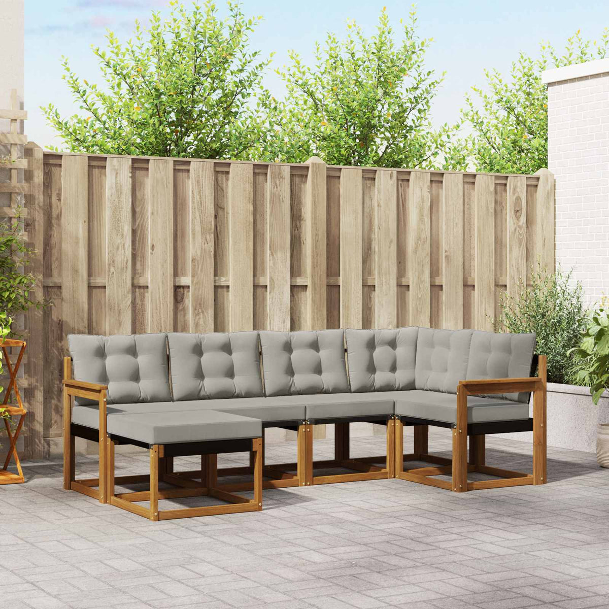 Set vanjskih sofa 6 kom. Prirodna i svijetlo siva Smeđa 247 x 128,5 x 73 cm