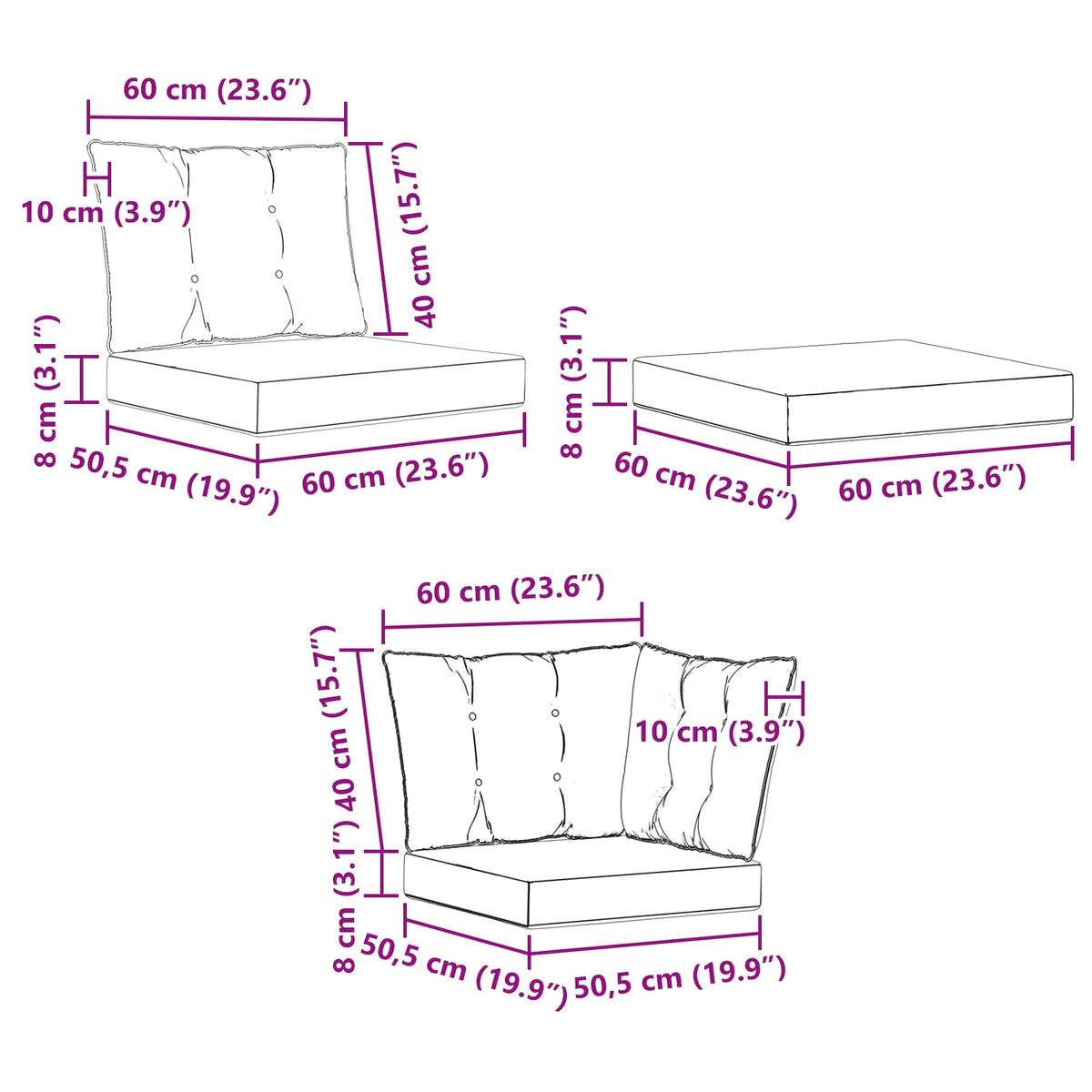 Set vanjskih sofa 6 kom. Prirodna i bež Smeđa 247 x 128,5 x 73 cm