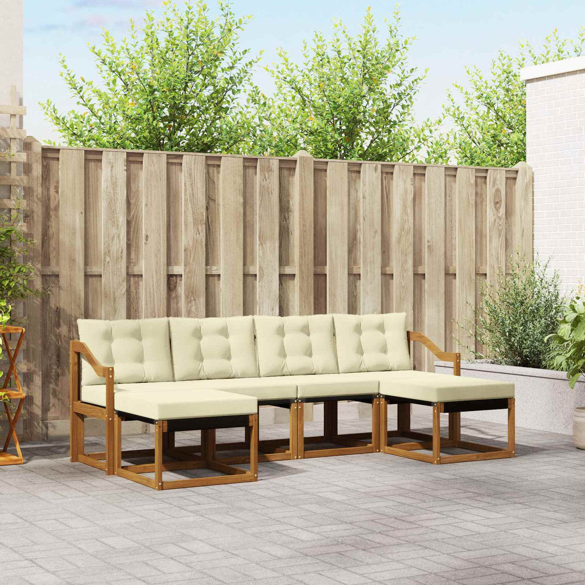 Set vanjskih sofa 6 kom. Prirodna i krem Smeđa 245 x 122,5 x 73 cm