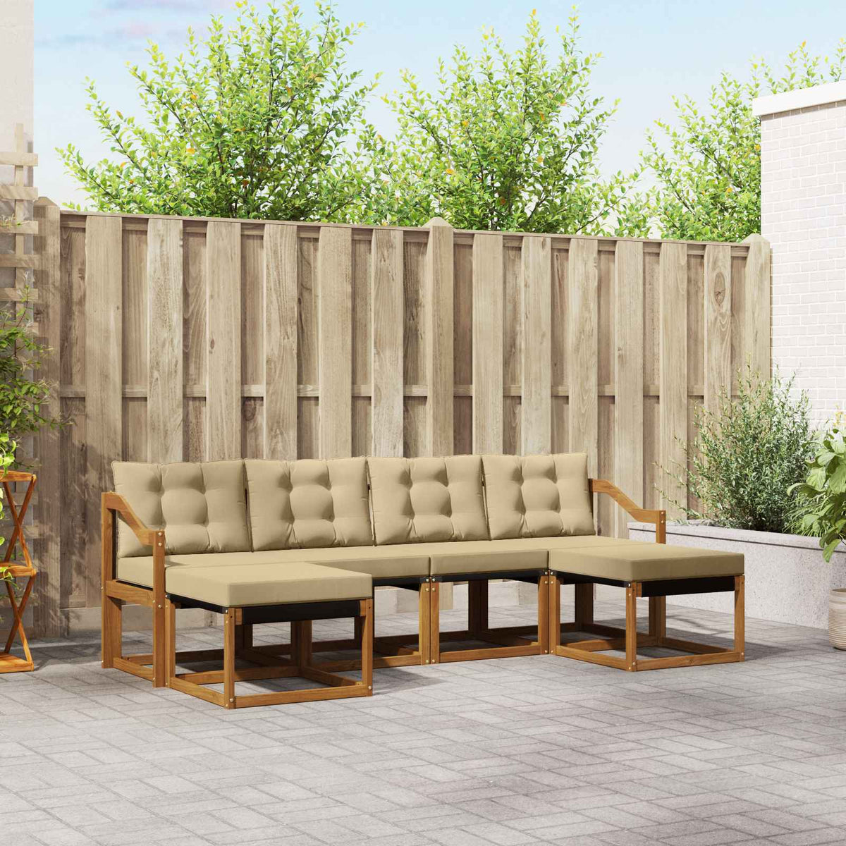 Set vanjskih sofa 6 kom. Prirodna i bež Smeđa 245 x 122,5 x 73 cm
