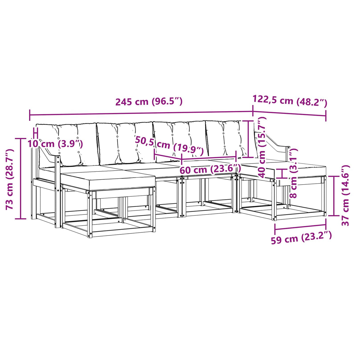 Set vanjskih sofa 6 kom. Prirodna i bež Smeđa 245 x 122,5 x 73 cm