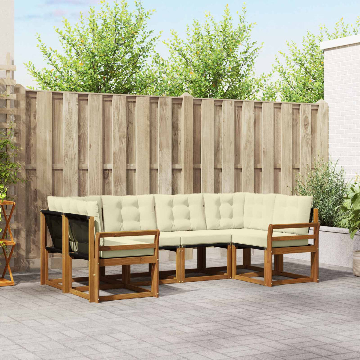 Set vanjskih sofa 6 kom. Prirodna i krem Smeđa 245 x 130,5 x 73 cm