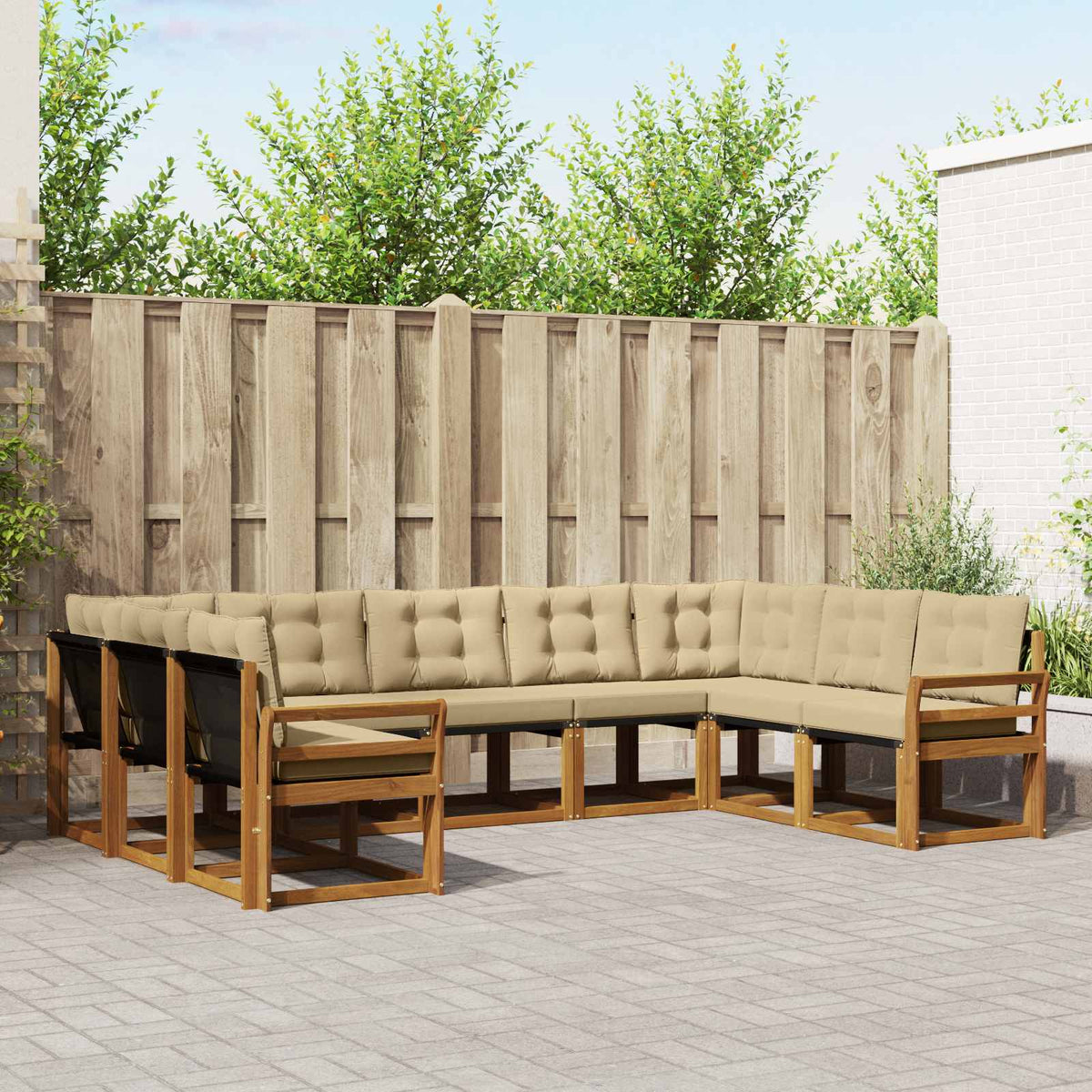 Set vanjskih sofa 9 kom. Prirodna i bež Smeđa 304 x 190 x 73 cm