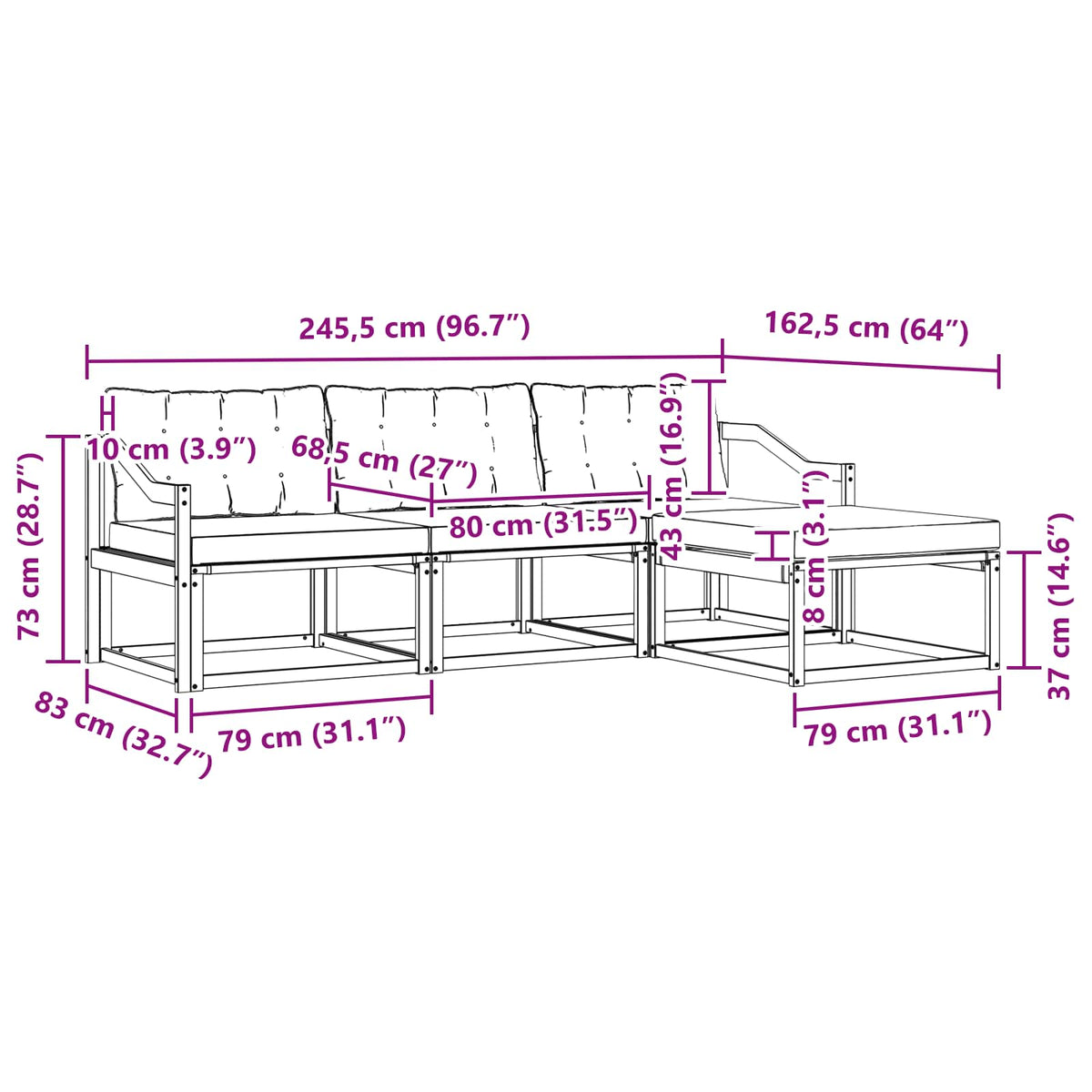 Set vanjskih sofa 4 kom. Prirodna i svjetlosiva Smeđa 245,5 x 162,5 x 73 cm