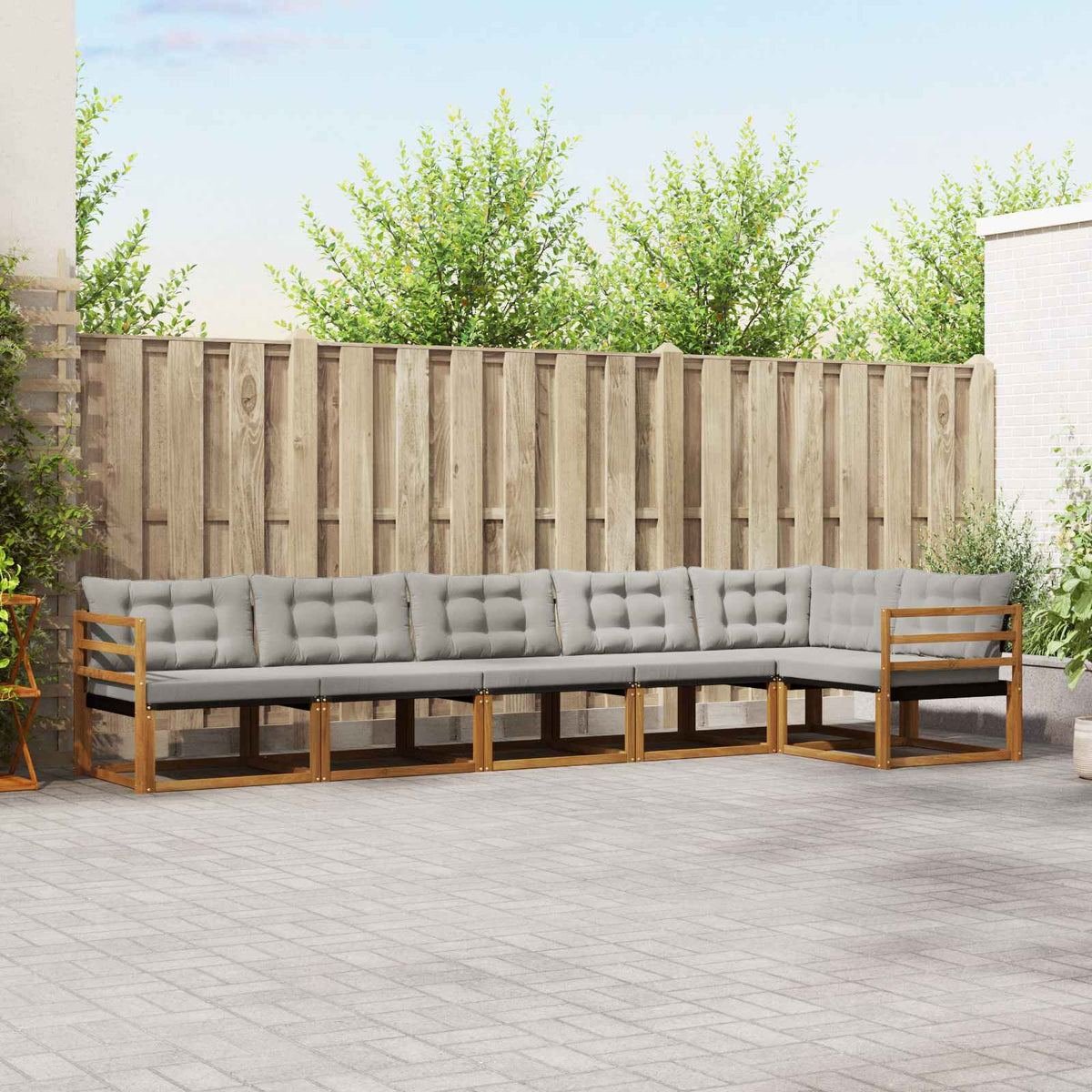 Set vanjskih sofa 6 kom. Prirodna i svijetlo siva Smeđa 404 x 166,5 x 73 cm