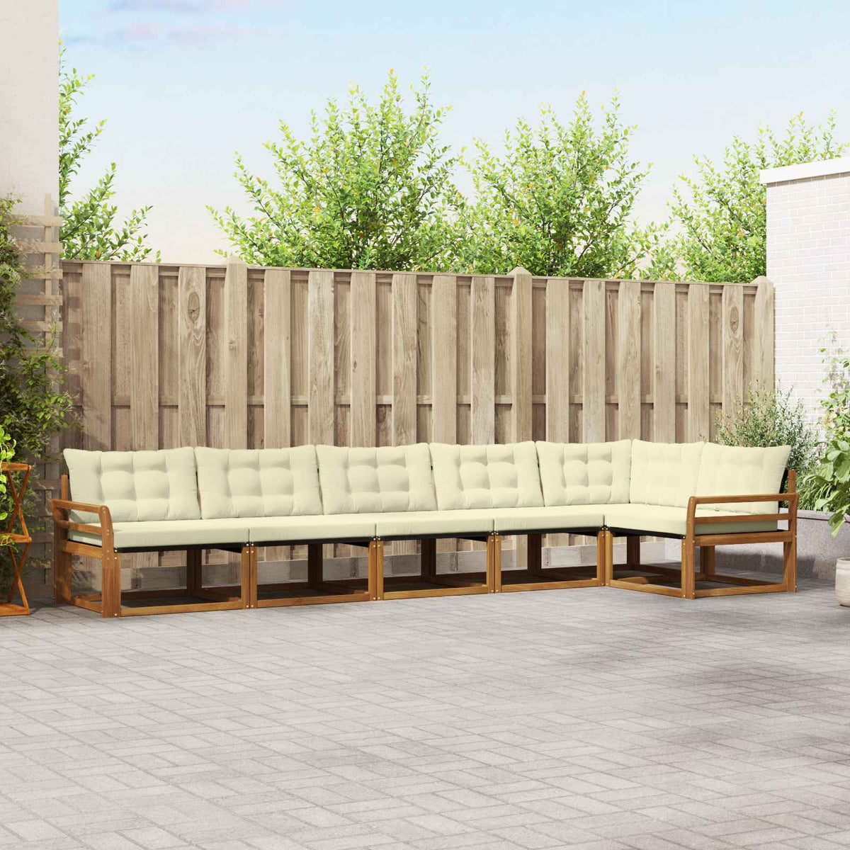Set vanjskih sofa 6 kom. Prirodna i krem Smeđa 408 x 170,5 x 73 cm