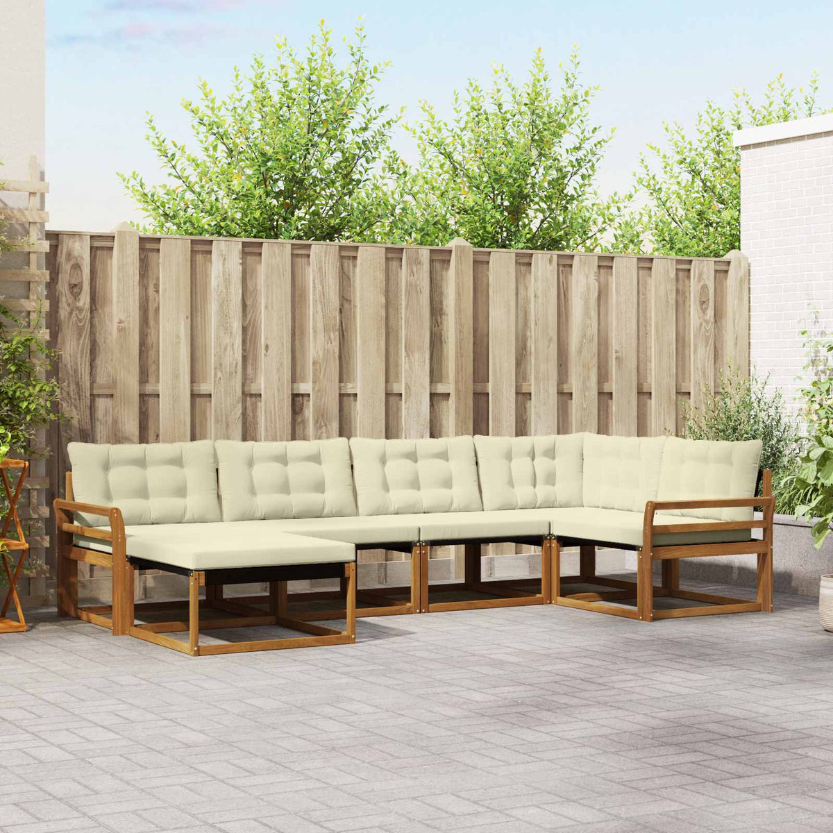 Set vanjskih sofa 6 kom. Prirodna i krem Čvrsto drvo akacije Smeđa 329 x 170,5 x 73 cm