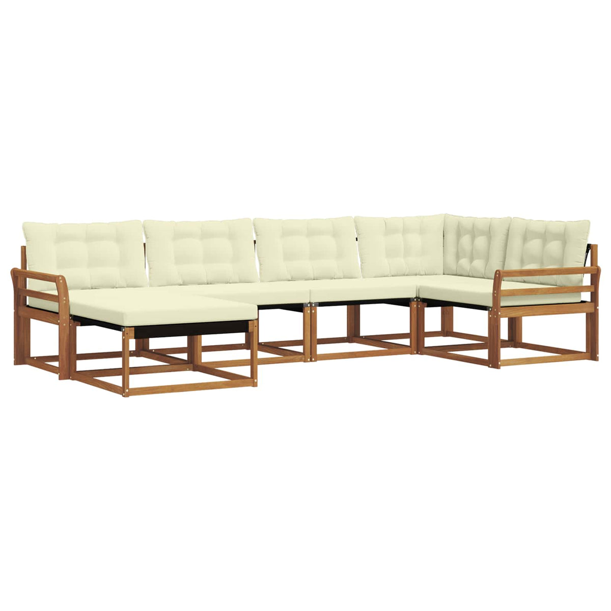 Set vanjskih sofa 6 kom. Prirodna i krem Čvrsto drvo akacije Smeđa 329 x 170,5 x 73 cm
