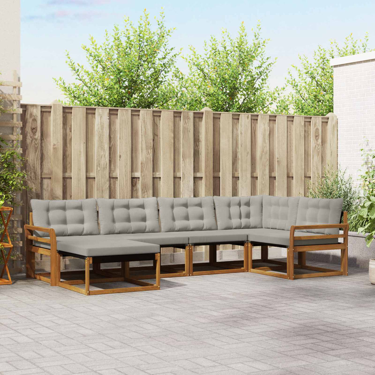 Set vanjskih sofa 6 kom. Prirodna i svijetlo siva Smeđa 329 x 170,5 x 73 cm