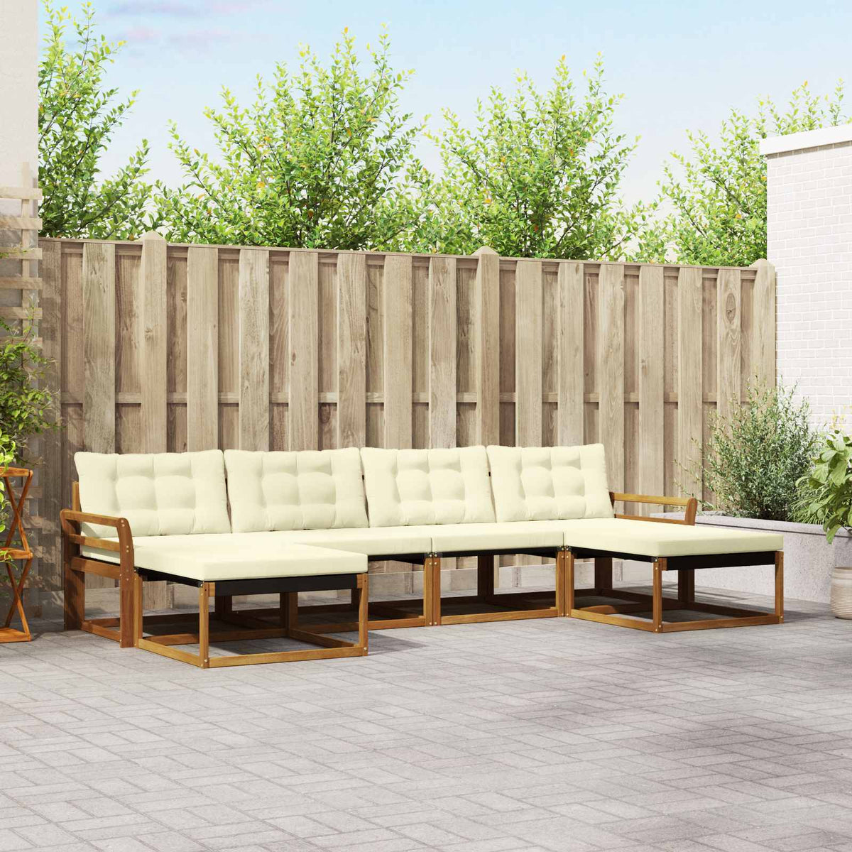 Set vanjskih sofa 6 kom. Prirodna i krem Smeđa 333 x 162,5 x 73 cm