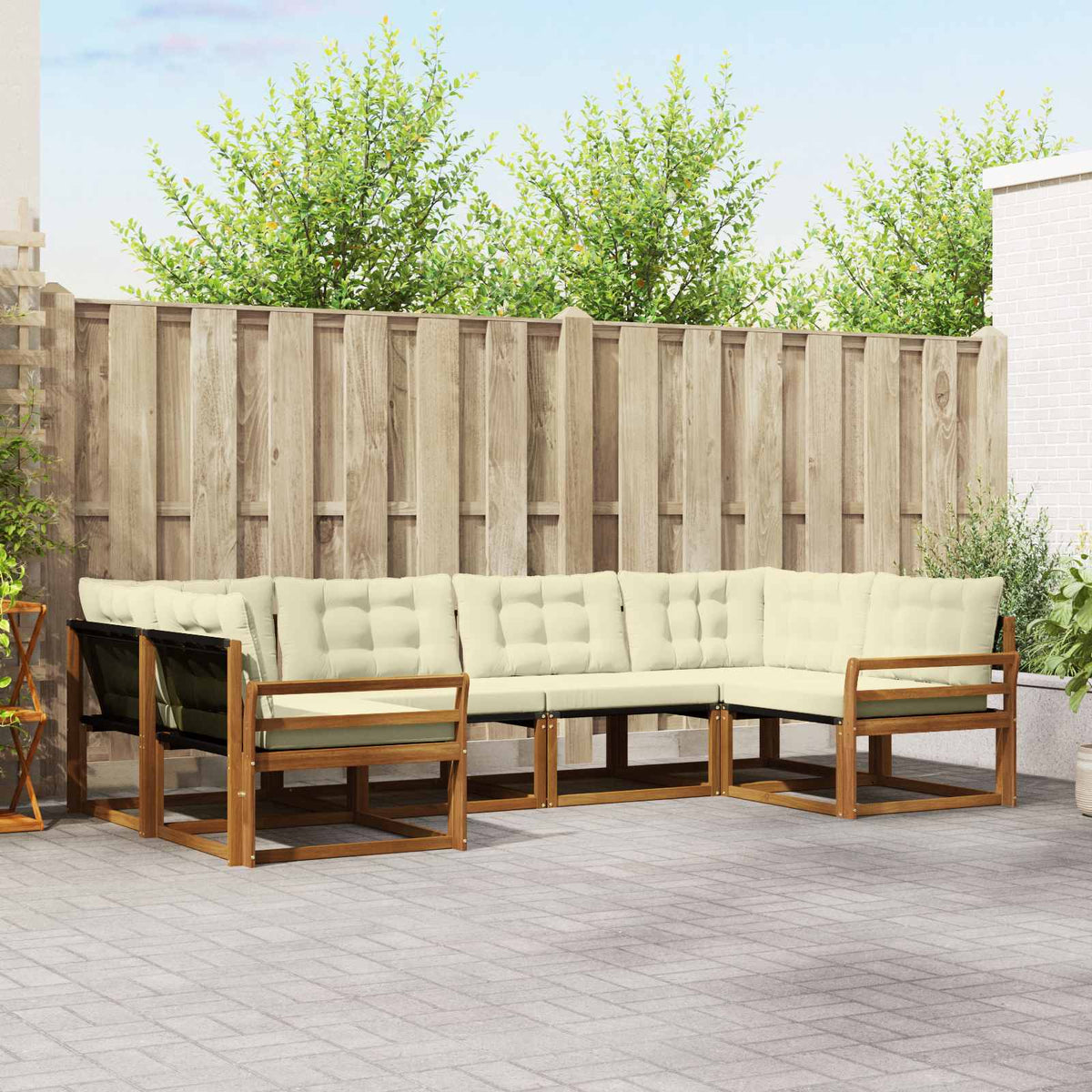 Set vanjskih sofa 6 kom. Prirodna i krem Smeđa 325 x 170,5 x 73 cm