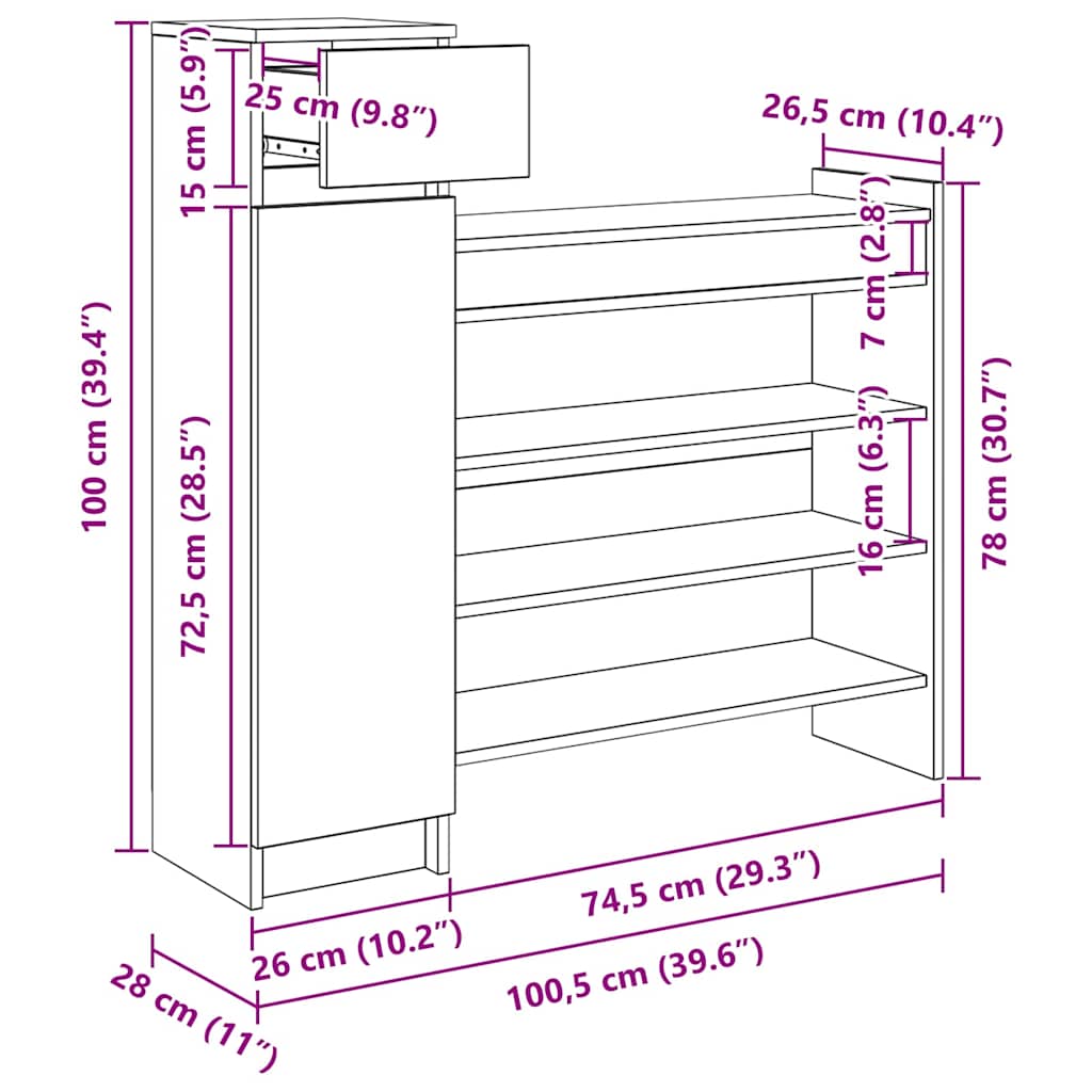 Ormar za cipele s ladicama Staro drvo 100,5 x 28 x 100 cm