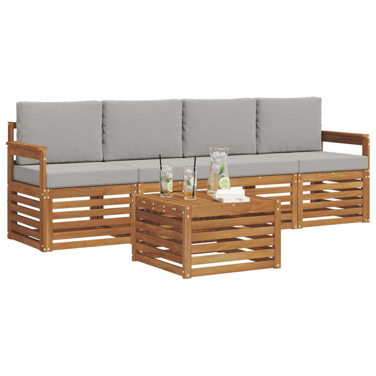 Set vanjskih sofa 5 kom. Prirodna i svijetlo siva 59 x 59 x 37 cm