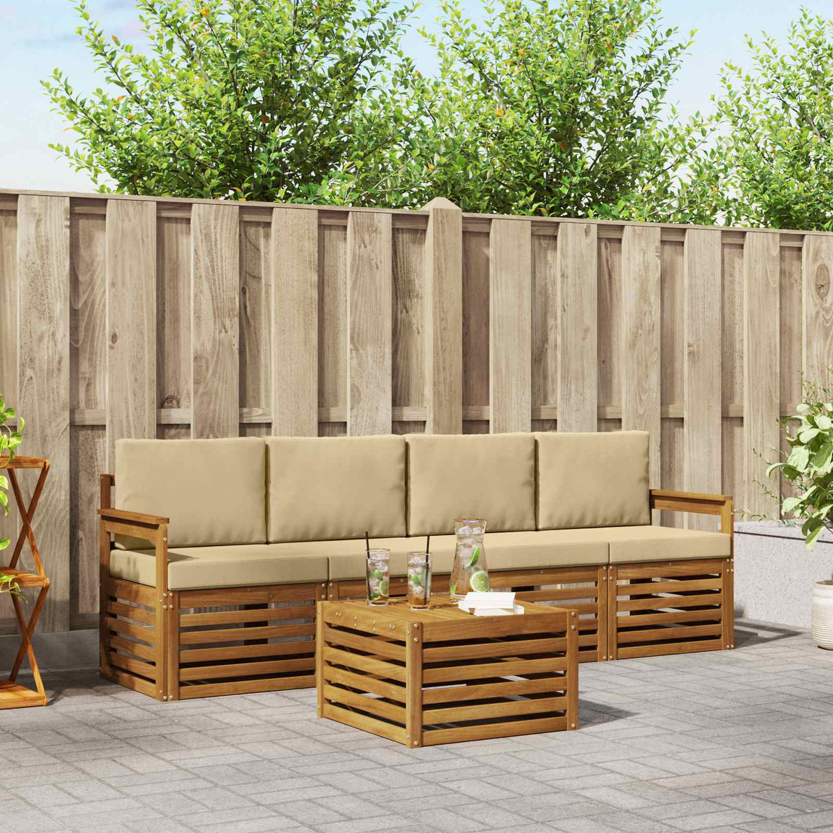 Set vanjskih sofa 5 kom. Prirodna i bež Čvrsto drvo akacije 59 x 59 x 37 cm