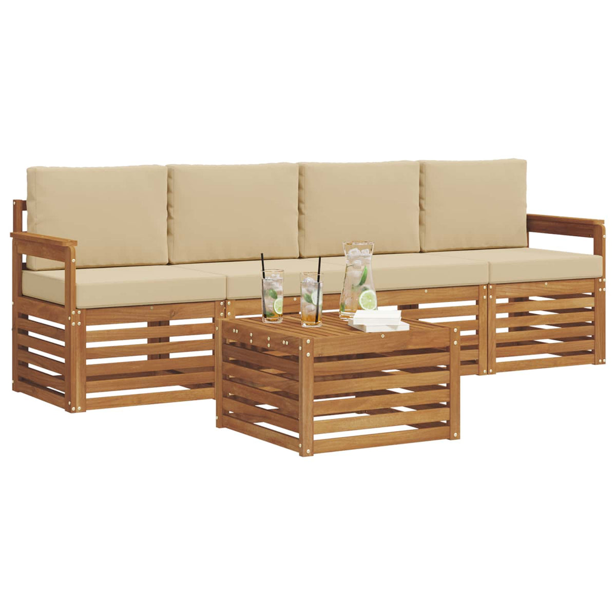 Set vanjskih sofa 5 kom. Prirodna i bež Čvrsto drvo akacije 59 x 59 x 37 cm