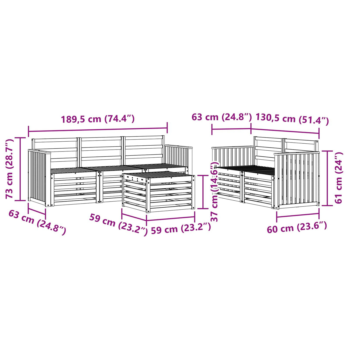 Set vanjskih sofa 6 kom. Prirodna Čvrsto drvo akacije