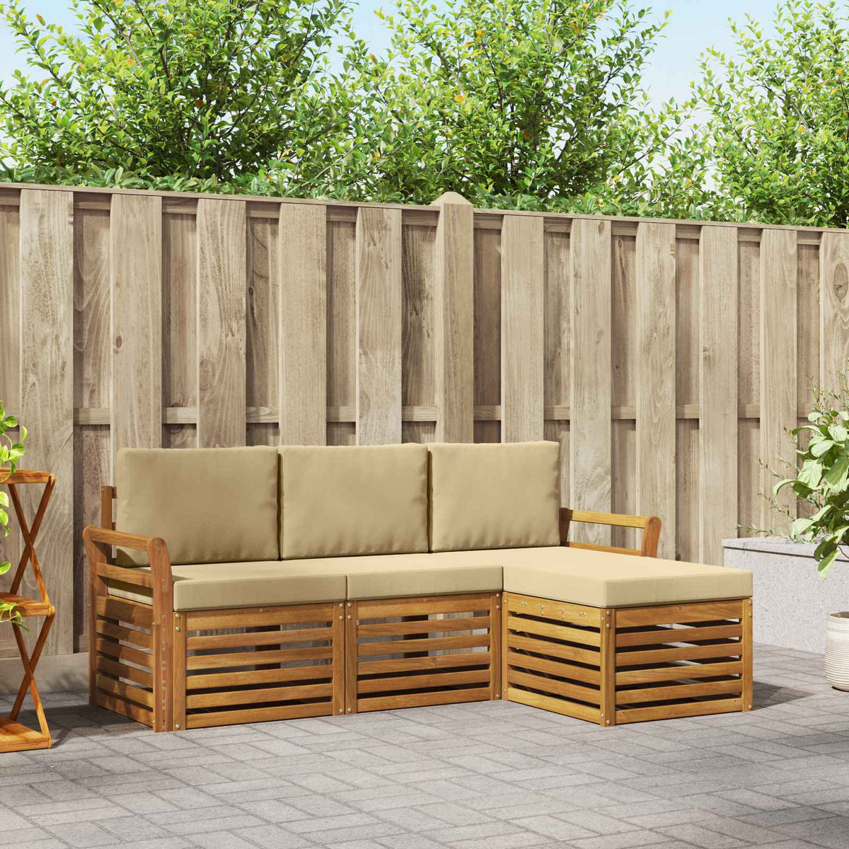 Set vanjskih sofa 4 kom. Prirodna i bež Bijela 193,5 x 122,5 x 73 cm