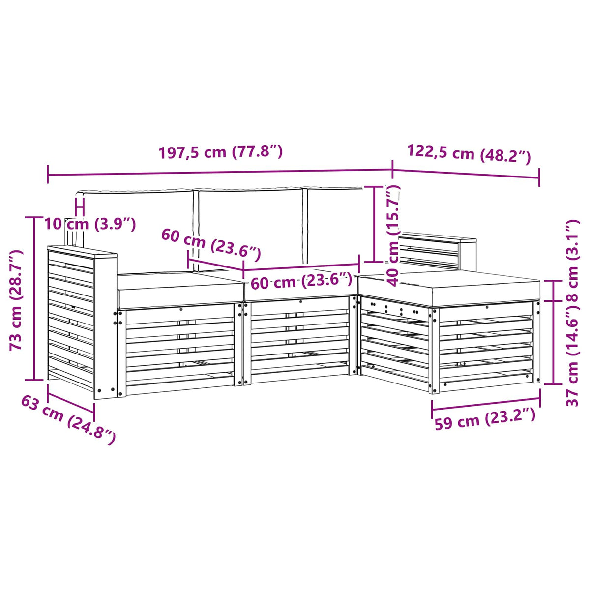 Set vanjskih sofa 4 kom. Prirodna i antracit Bijela 197,5 x 122,5 x 73 cm