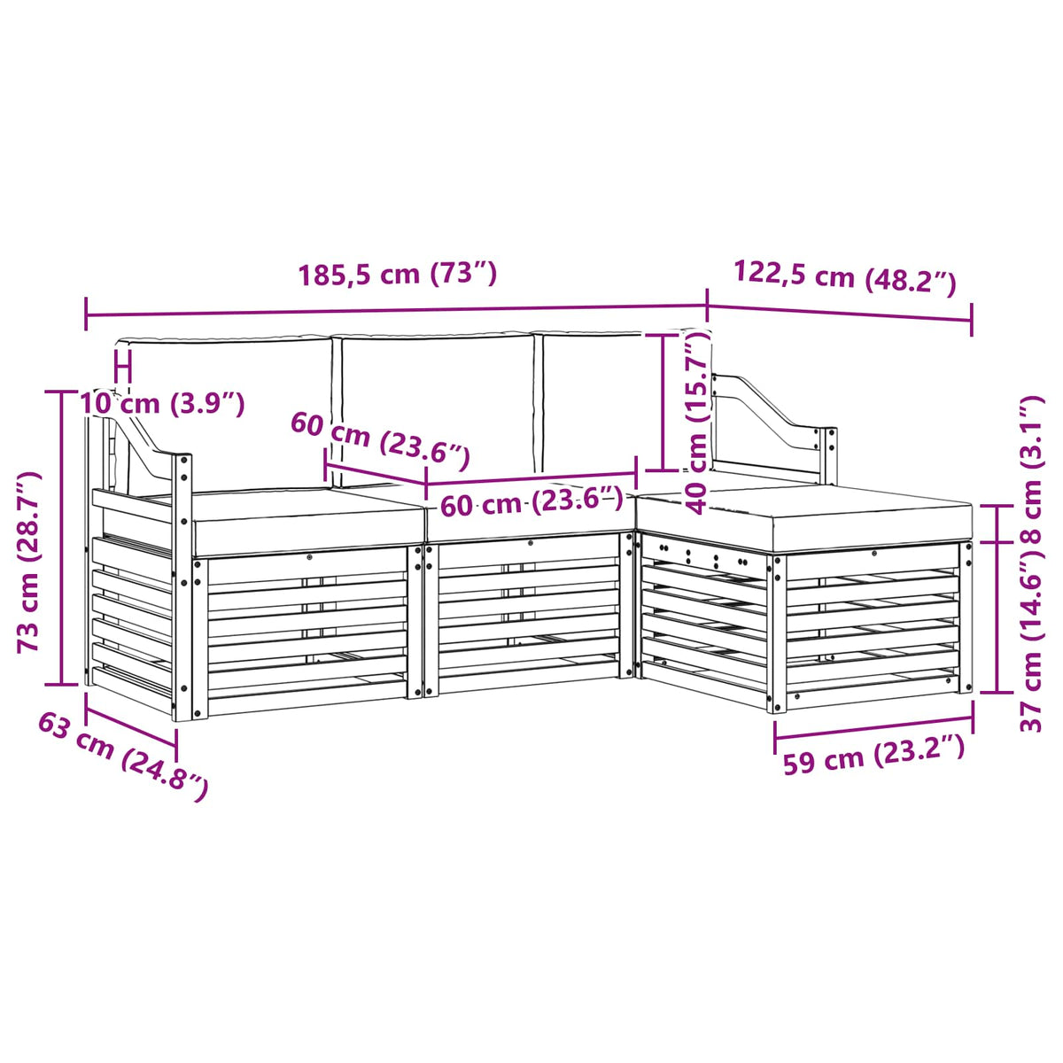 Set vanjskih sofa 4 kom. Prirodna i bež Bijela 185,5 x 122,5 x 73 cm