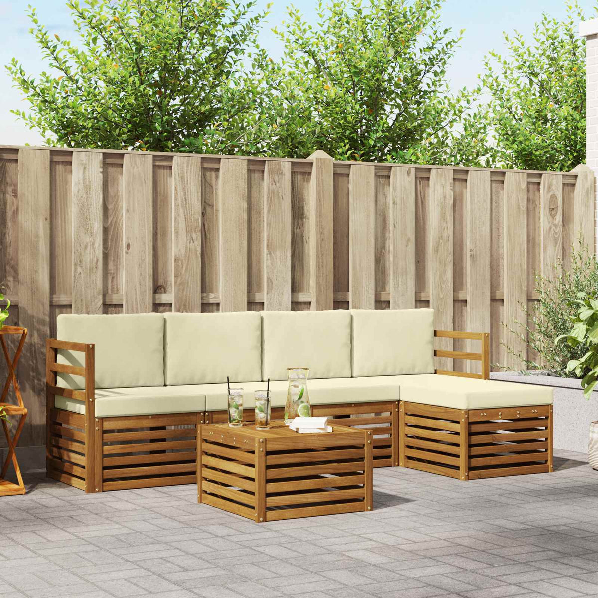 Set vanjskih sofa 6 kom. Prirodna i krem Bijela 59 x 59 x 37 cm