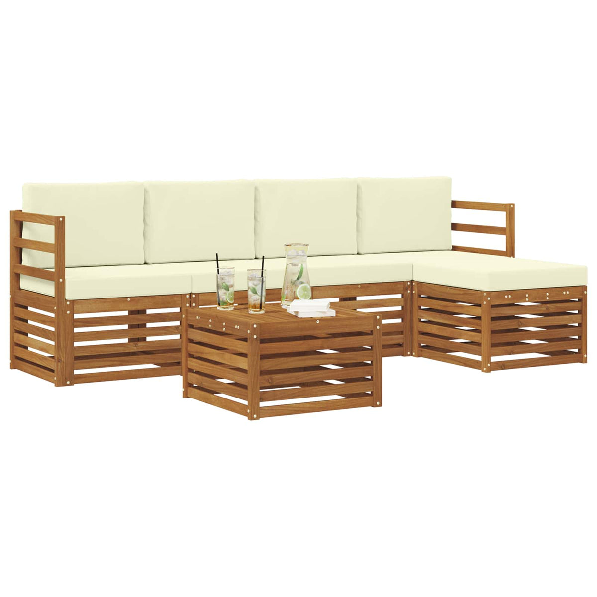 Set vanjskih sofa 6 kom. Prirodna i krem Bijela 59 x 59 x 37 cm