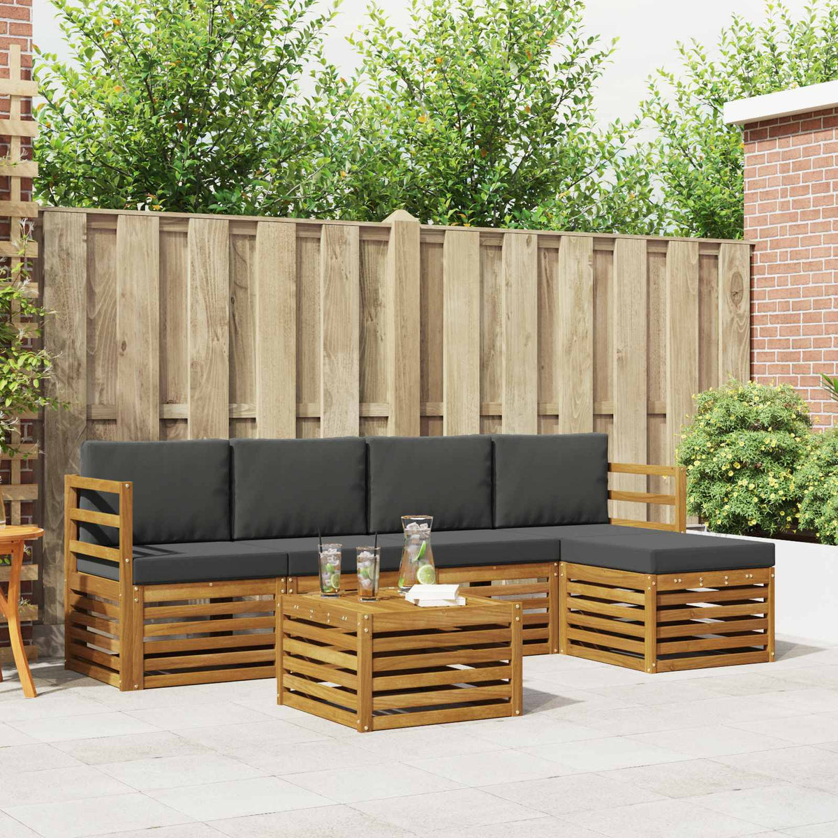 Set vanjskih sofa 6 kom. Prirodna i antracit Bijela 59 x 59 x 37 cm