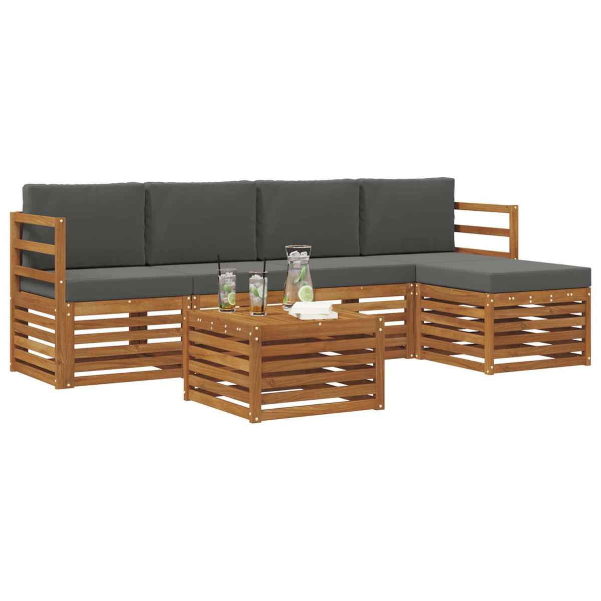 Set vanjskih sofa 6 kom. Prirodna i antracit Bijela 59 x 59 x 37 cm