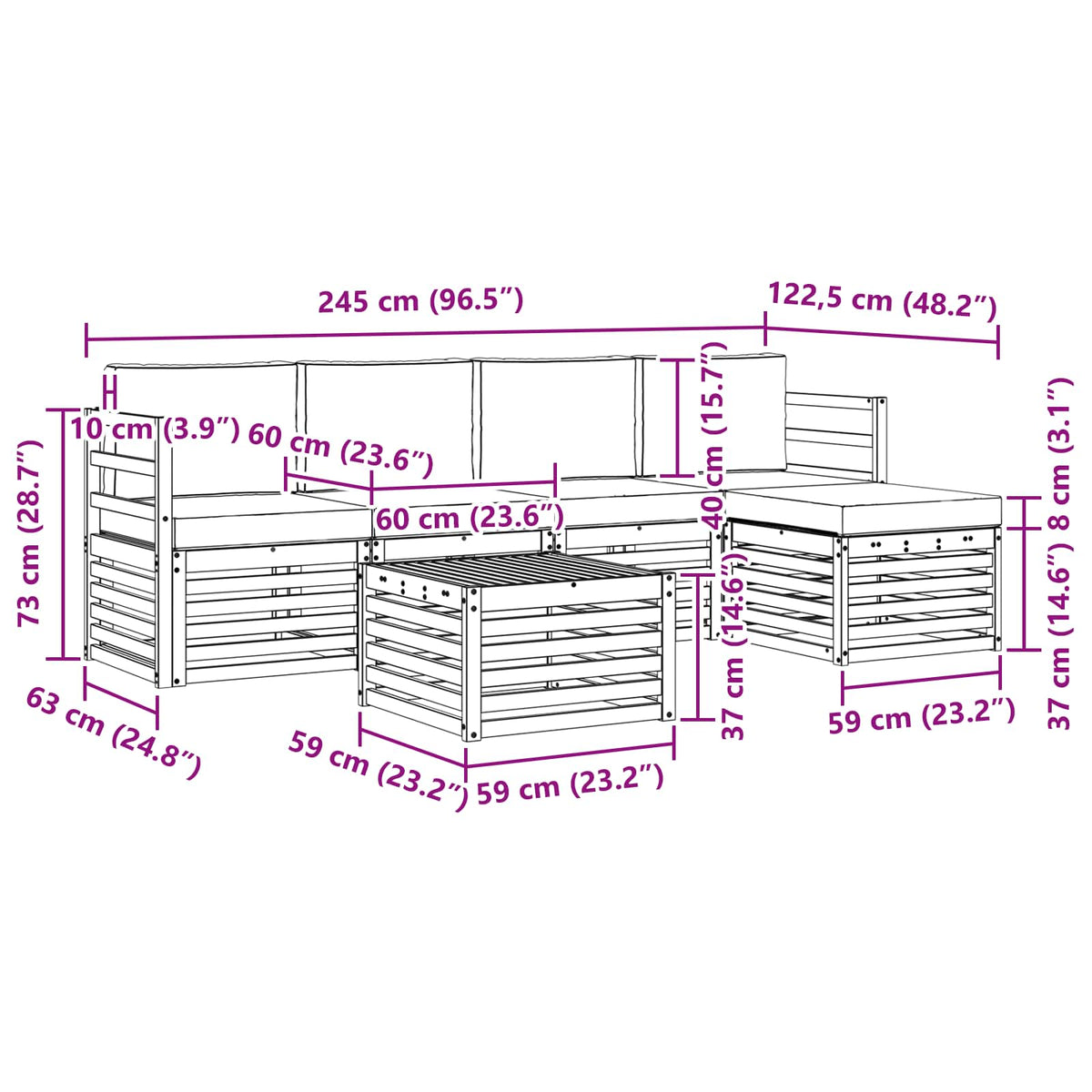 Set vanjskih sofa 6 kom. Prirodna i antracit Bijela 59 x 59 x 37 cm