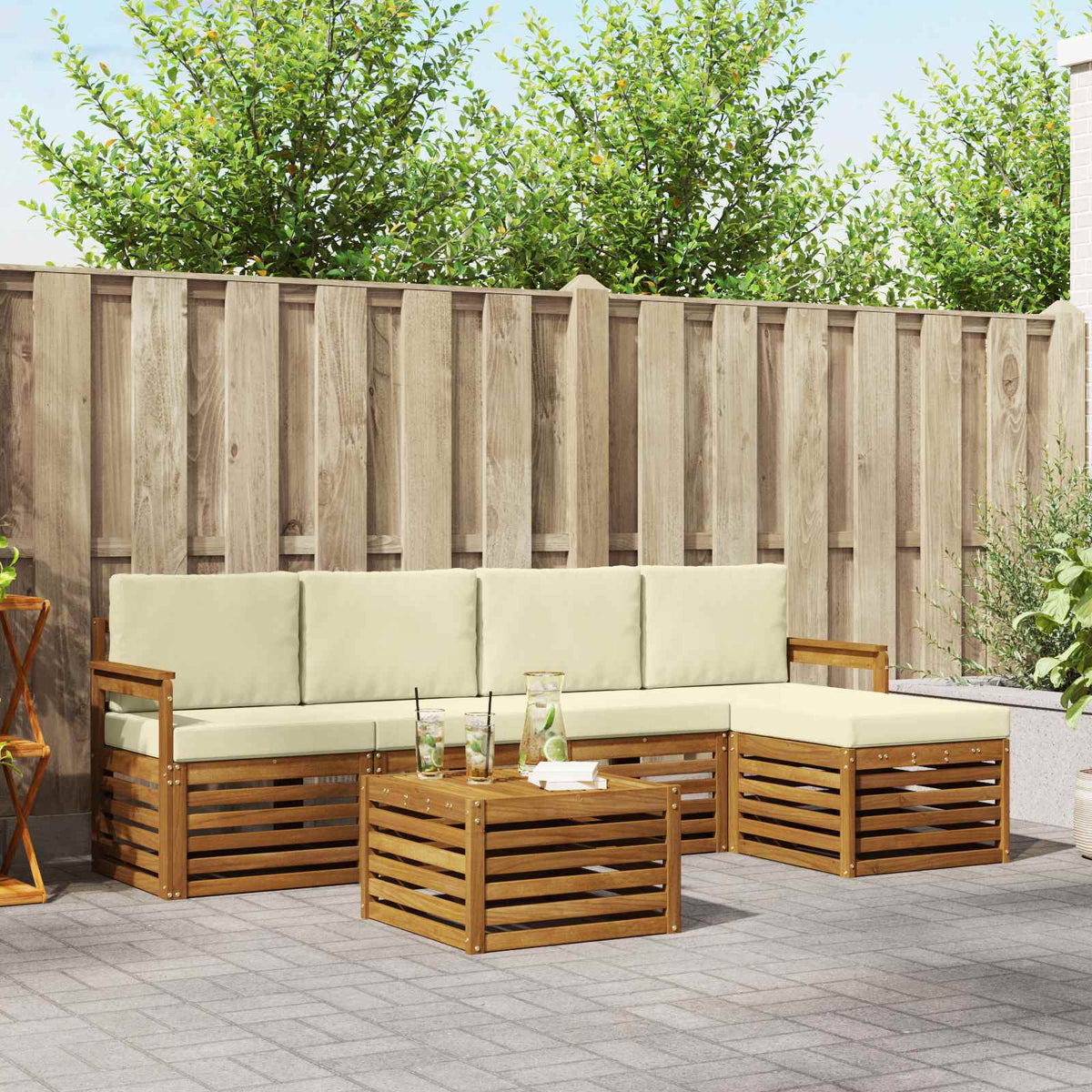 Set vanjskih sofa 6 kom. Prirodna i krem Bijela 59 x 59 x 37 cm