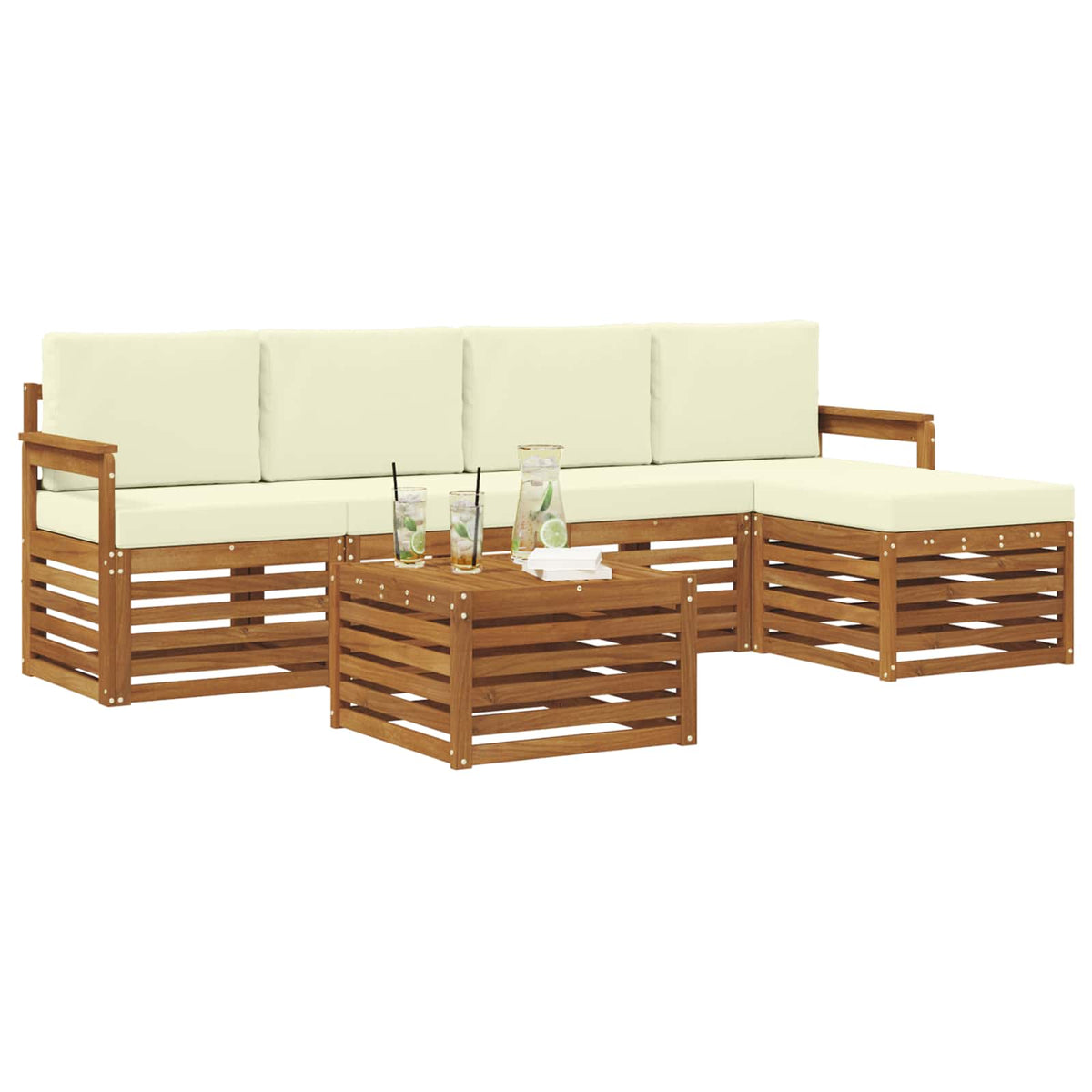 Set vanjskih sofa 6 kom. Prirodna i krem Bijela 59 x 59 x 37 cm