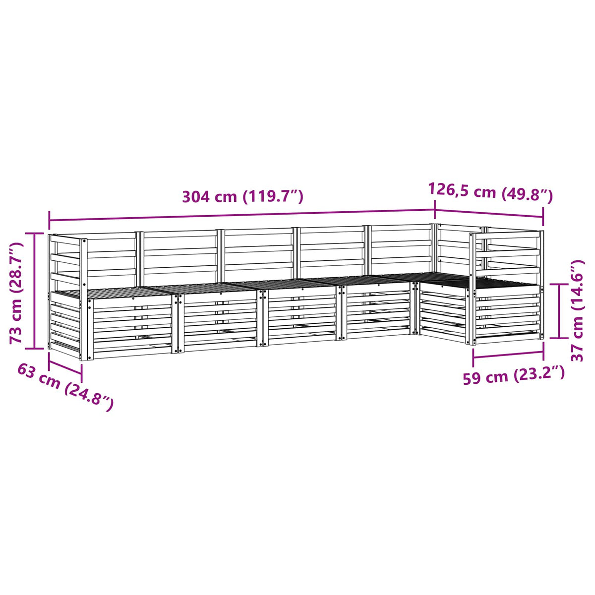Set vanjskih sofa 6 kom. Prirodna Poliester Bijela 306 x 128,5 x 73 cm