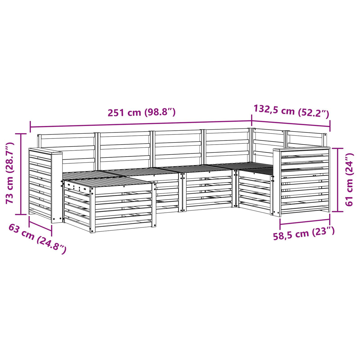Set vanjskih sofa 6 kom. Prirodna Poliester 251 x 132,5 x 73 cm
