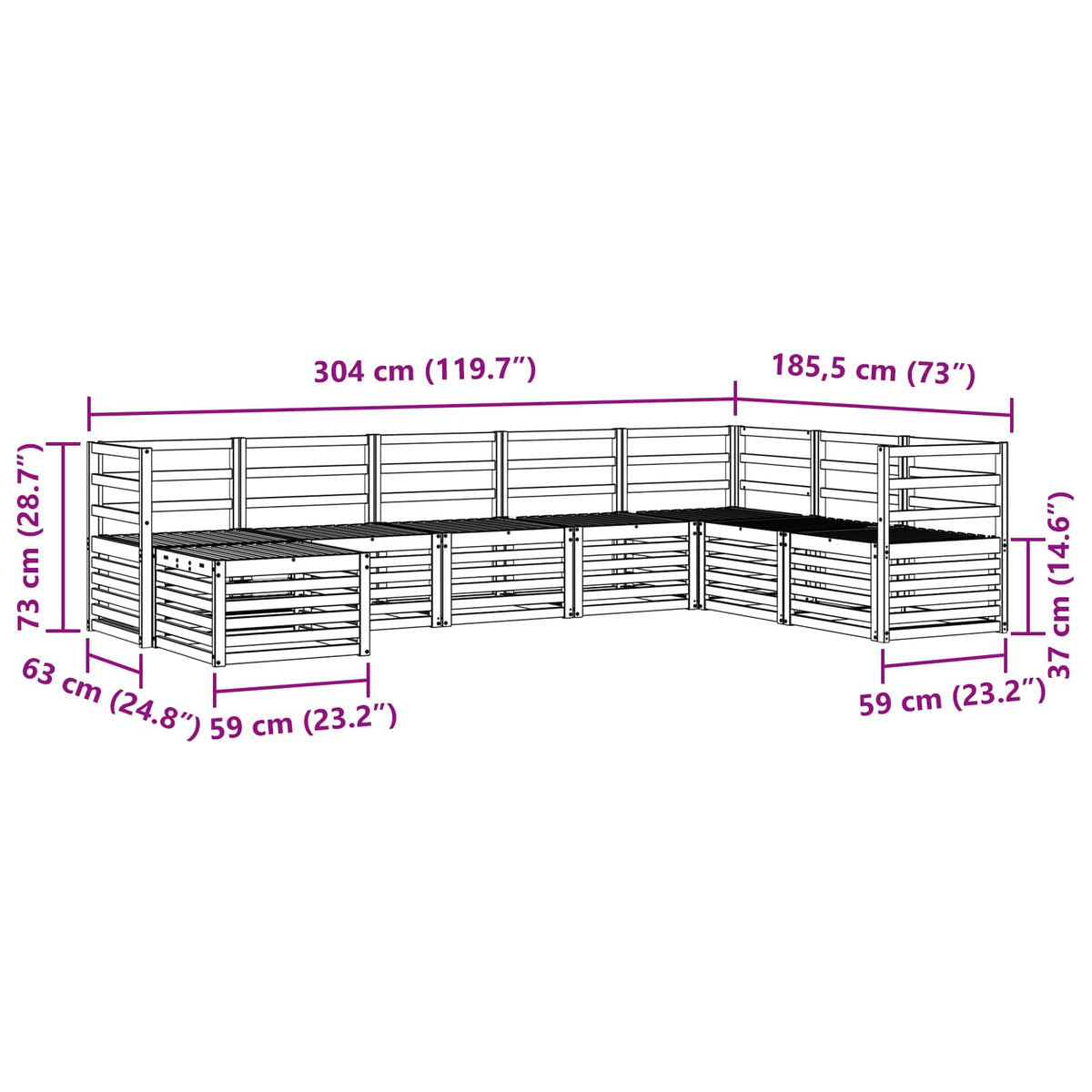 Set vanjskih sofa 8 kom. Prirodna Smeđa 304 x 185,5 x 73 cm