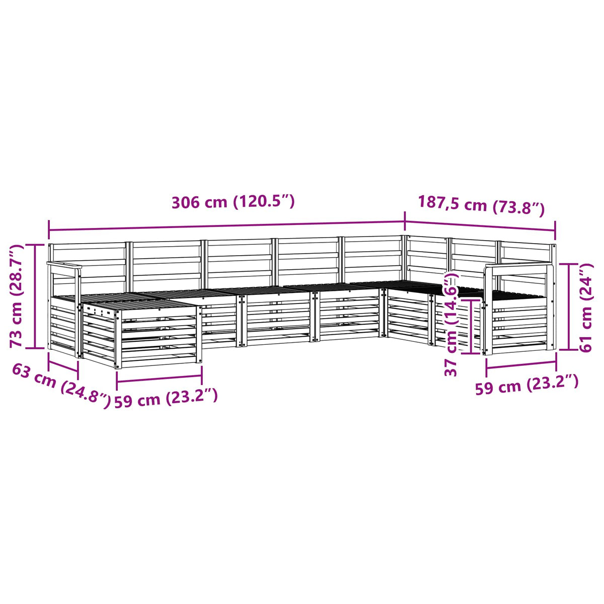 Set vanjskih sofa 8 kom. Prirodna Smeđa 306 x 187,5 x 73 cm