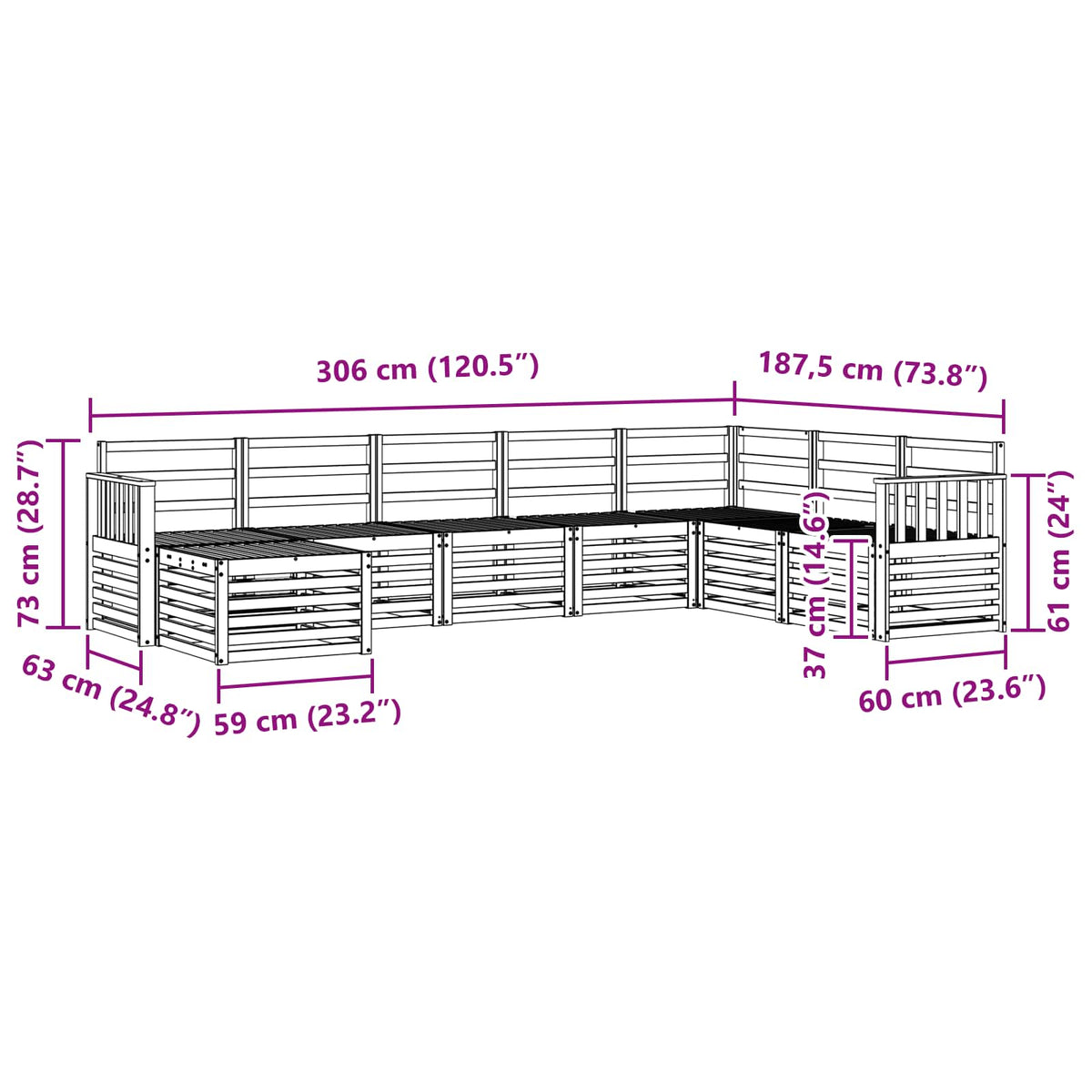 Set vanjskih sofa 8 kom. Prirodna Smeđa 306 x 187,5 x 73 cm