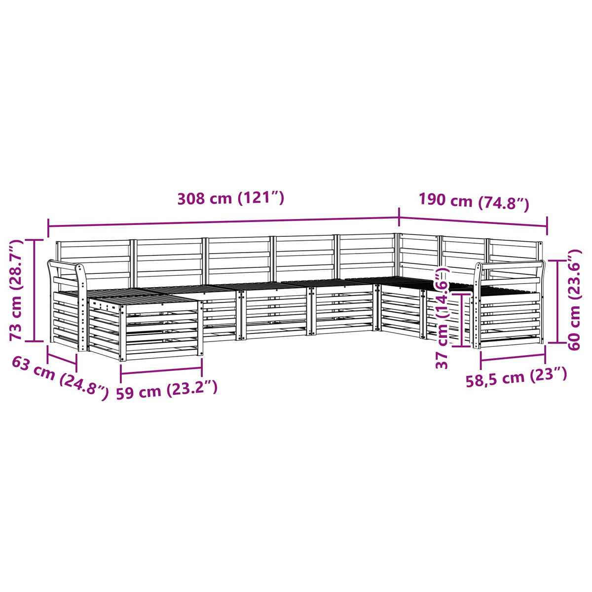 Set vanjskih sofa 8 kom. Prirodna Smeđa 308 x 190 x 73 cm