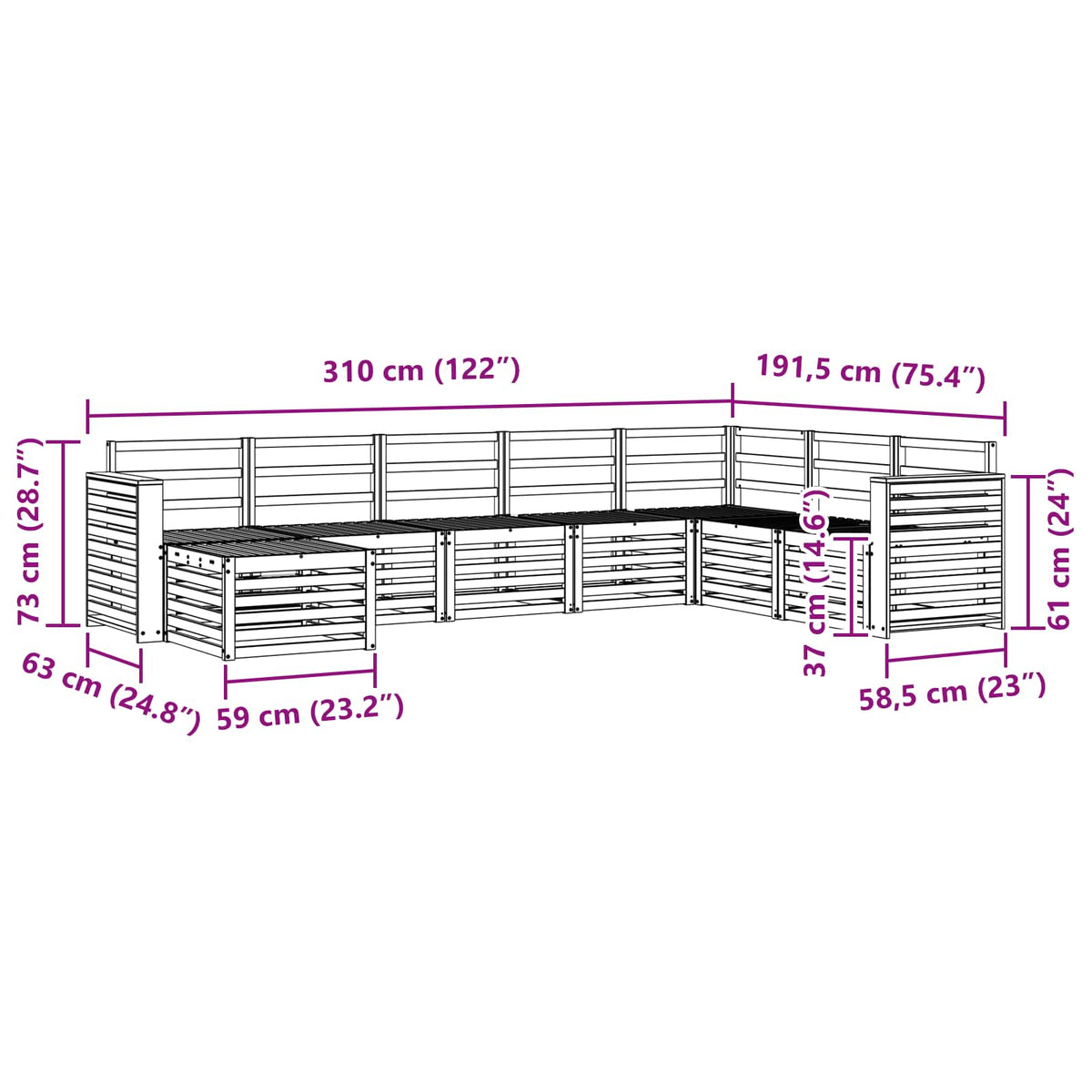 Set vanjskih sofa 8 kom. Prirodna Smeđa 310 x 191,5 x 73 cm