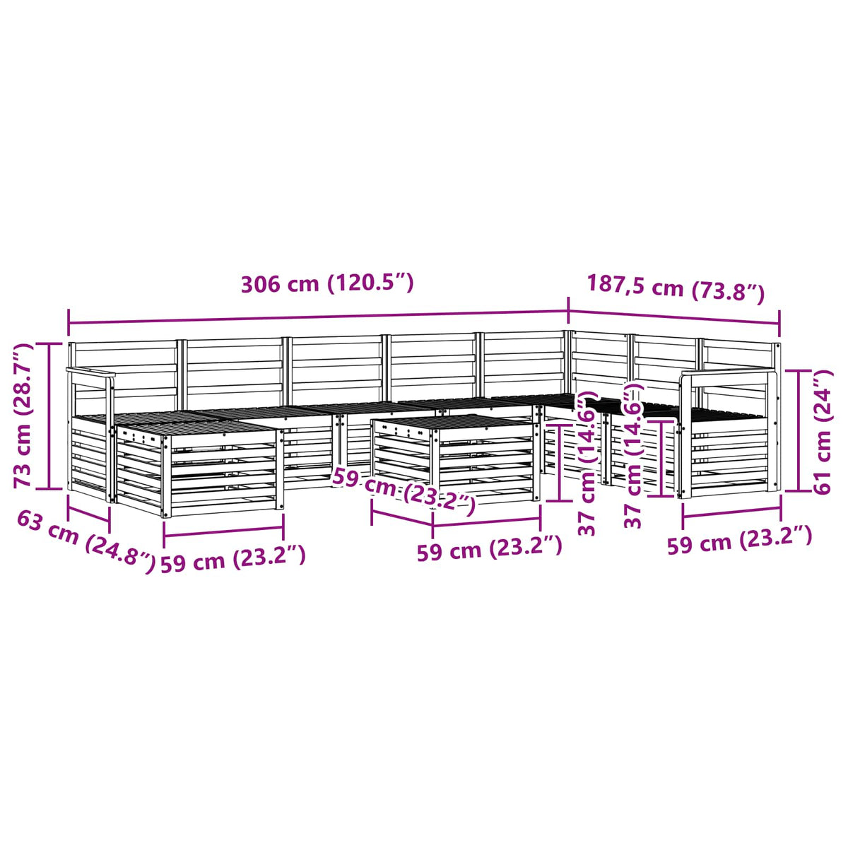Set vanjskih sofa 9 kom. Prirodna