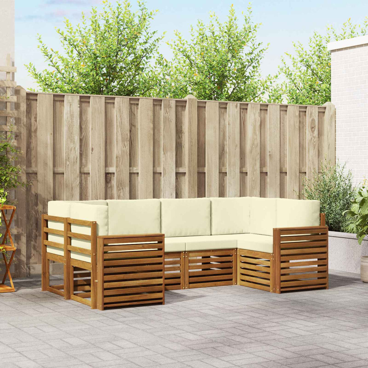 Set vanjskih sofa 6 kom. Prirodna i krem Smeđa 245 x 132,5 x 73 cm