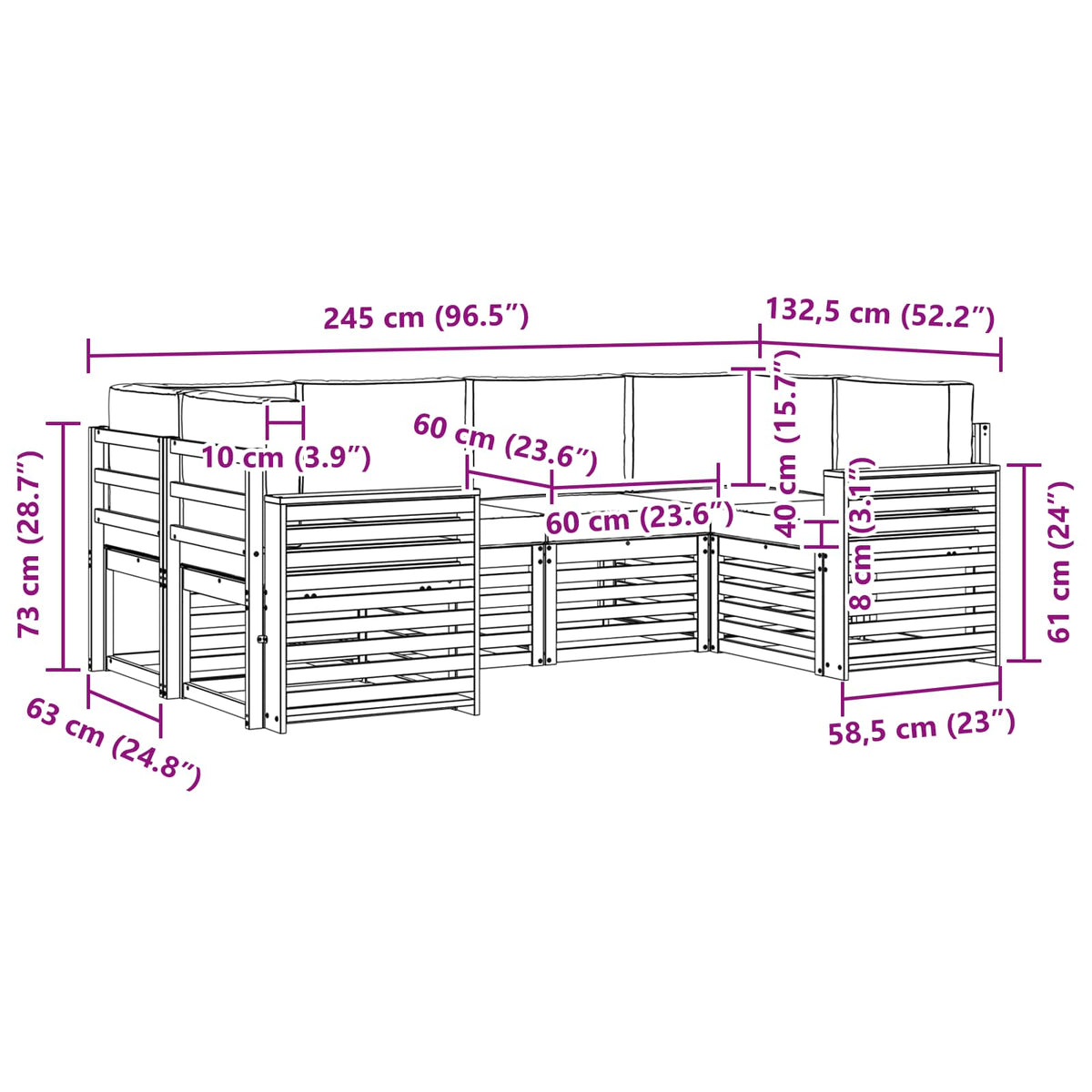 Set vanjskih sofa 6 kom. Prirodna i antracit Smeđa 245 x 132,5 x 73 cm