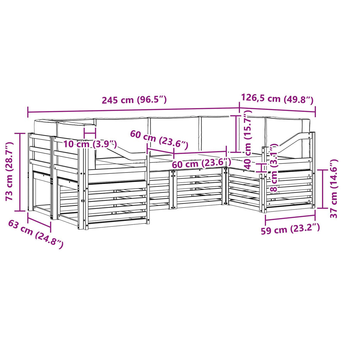 Set vanjskih sofa 6 kom. Prirodna i krem Smeđa 245 x 126,5 x 73 cm