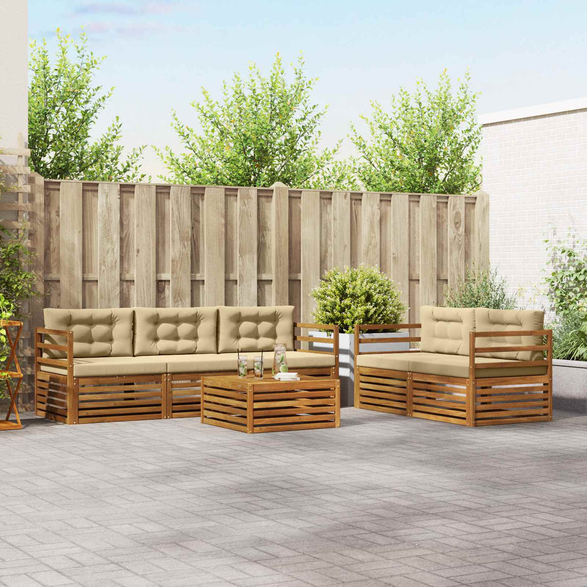 Set vanjskih sofa 6 kom. Prirodna i bež 79 x 79 x 37 cm