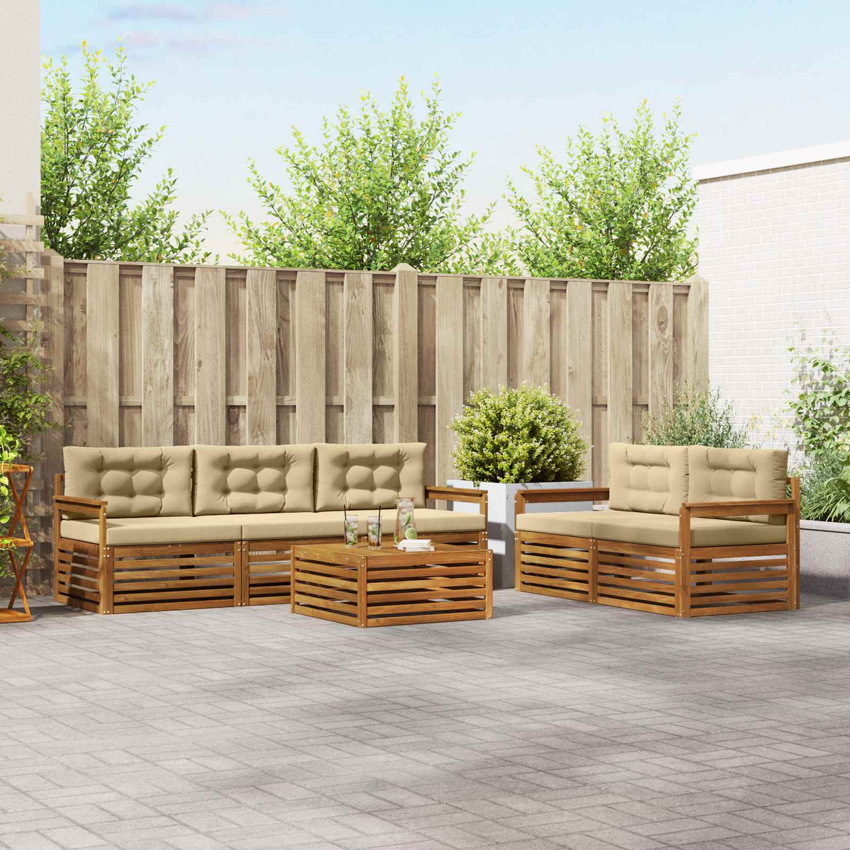 Set vanjskih sofa 6 kom. Prirodna i bež 79 x 79 x 37 cm