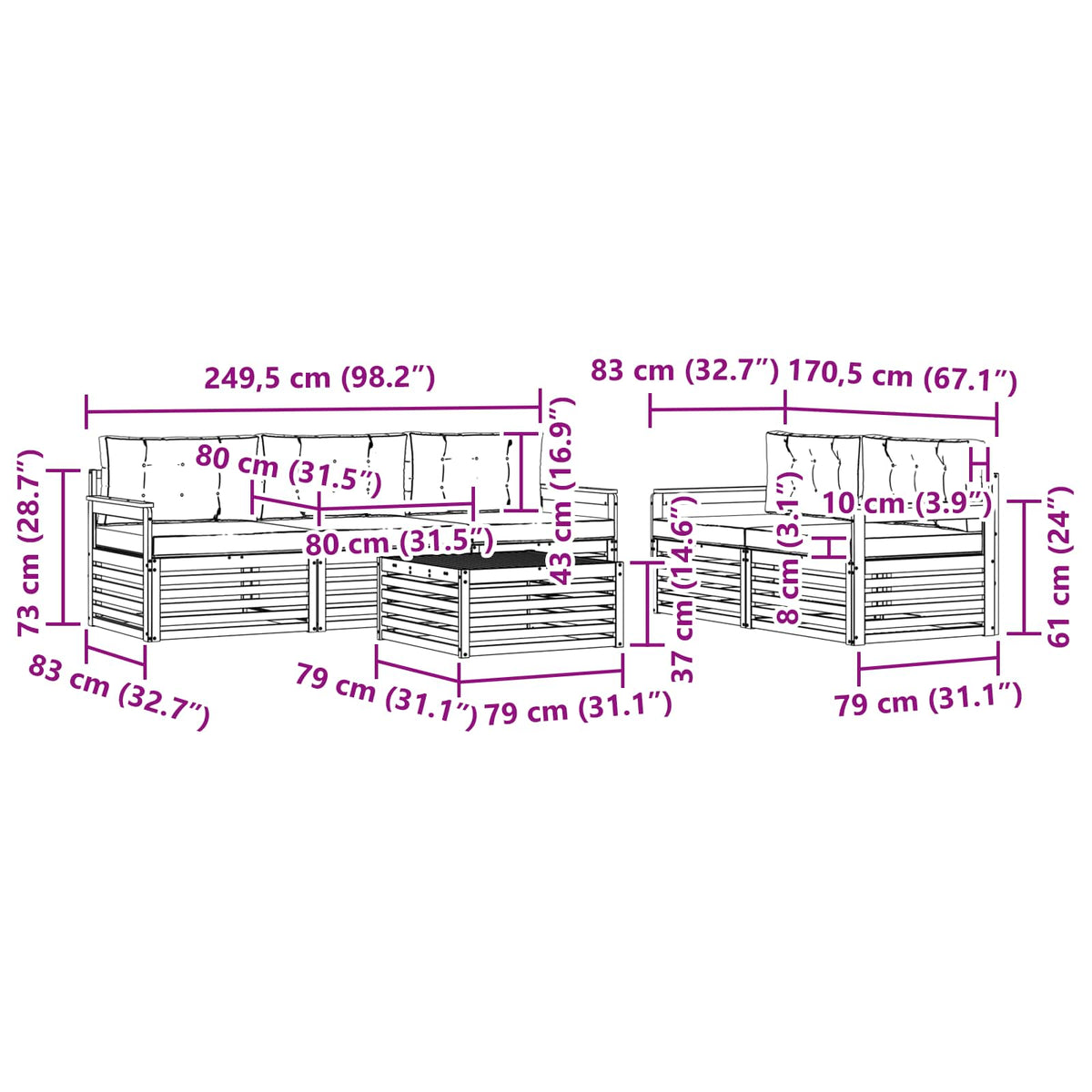 Set vanjskih sofa 6 kom. Prirodna i bež 79 x 79 x 37 cm