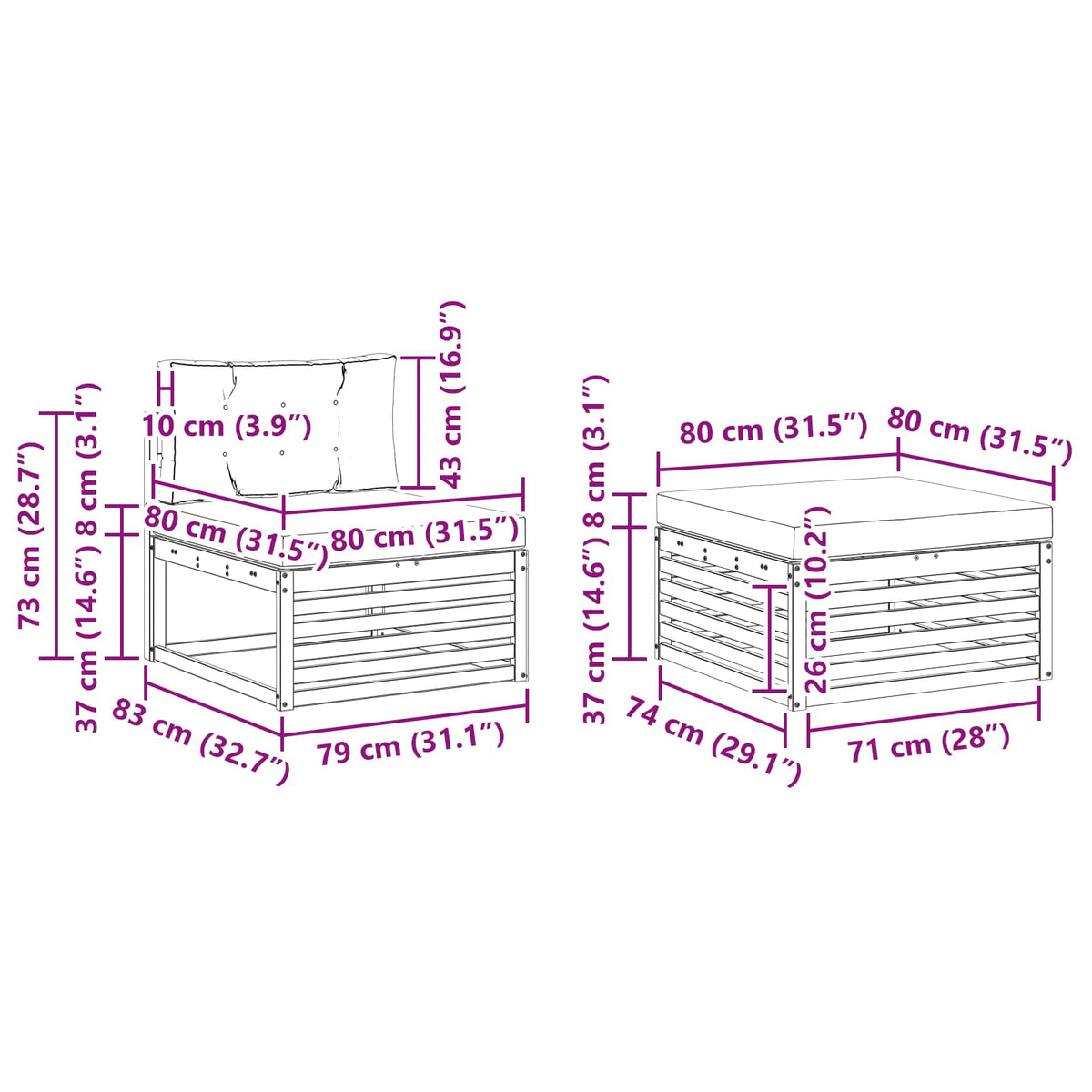 Set vanjskih sofa 5 kom. Prirodna i svijetlo siva 333 x 162,5 x 73 cm