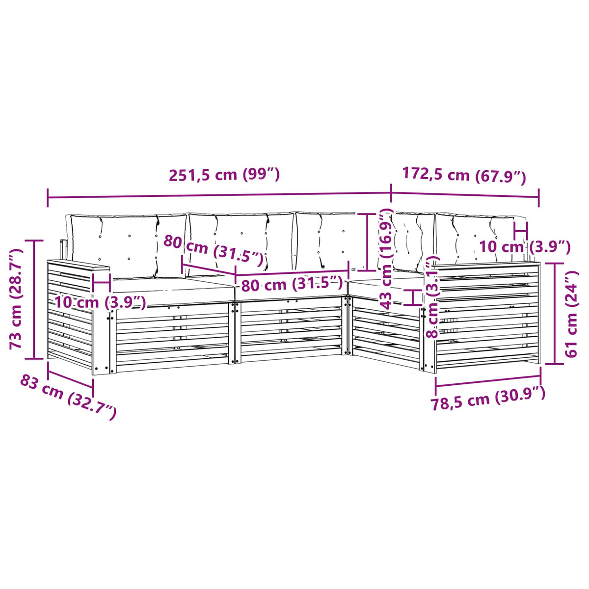 Set vanjskih sofa 4 kom. Prirodna i krem Smeđa 251,5 x 172,5 x 73 cm