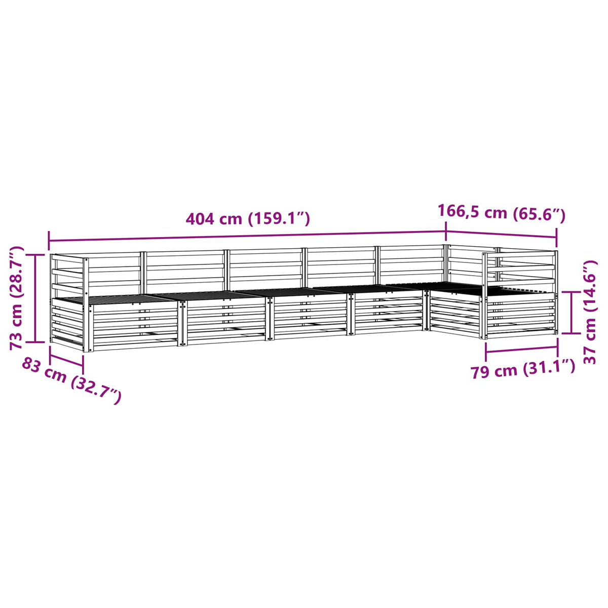 Set vanjskih sofa 6 kom. Prirodna Smeđa 404 x 166,5 x 73 cm